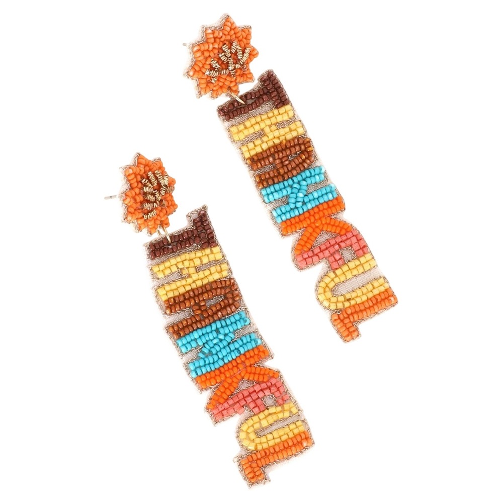 Viola Thankful Beaded Earrings Womens OS Orange Fall Thanksgiving Statement New